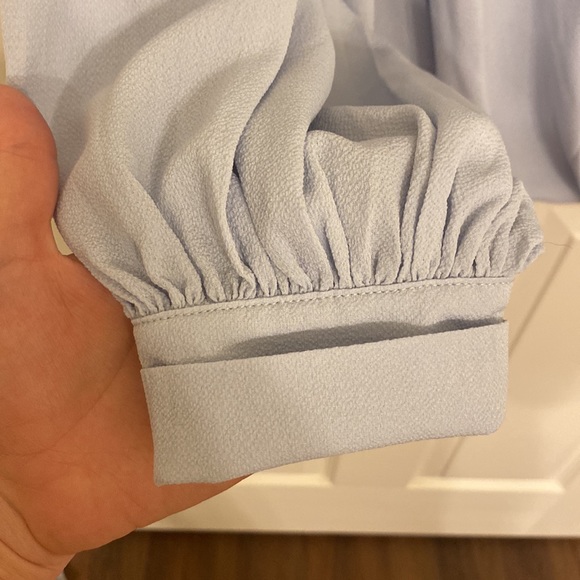 Umgee Collared Button Up Split Neck Surplice Top with Bishop Sleeves - Picture 3 of 9